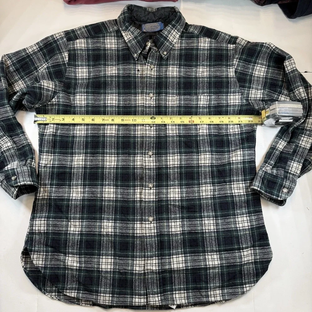 VTG Pendleton Wool Flannel Shirt Mens Large Green Dress Campbell‎ Tartan USA